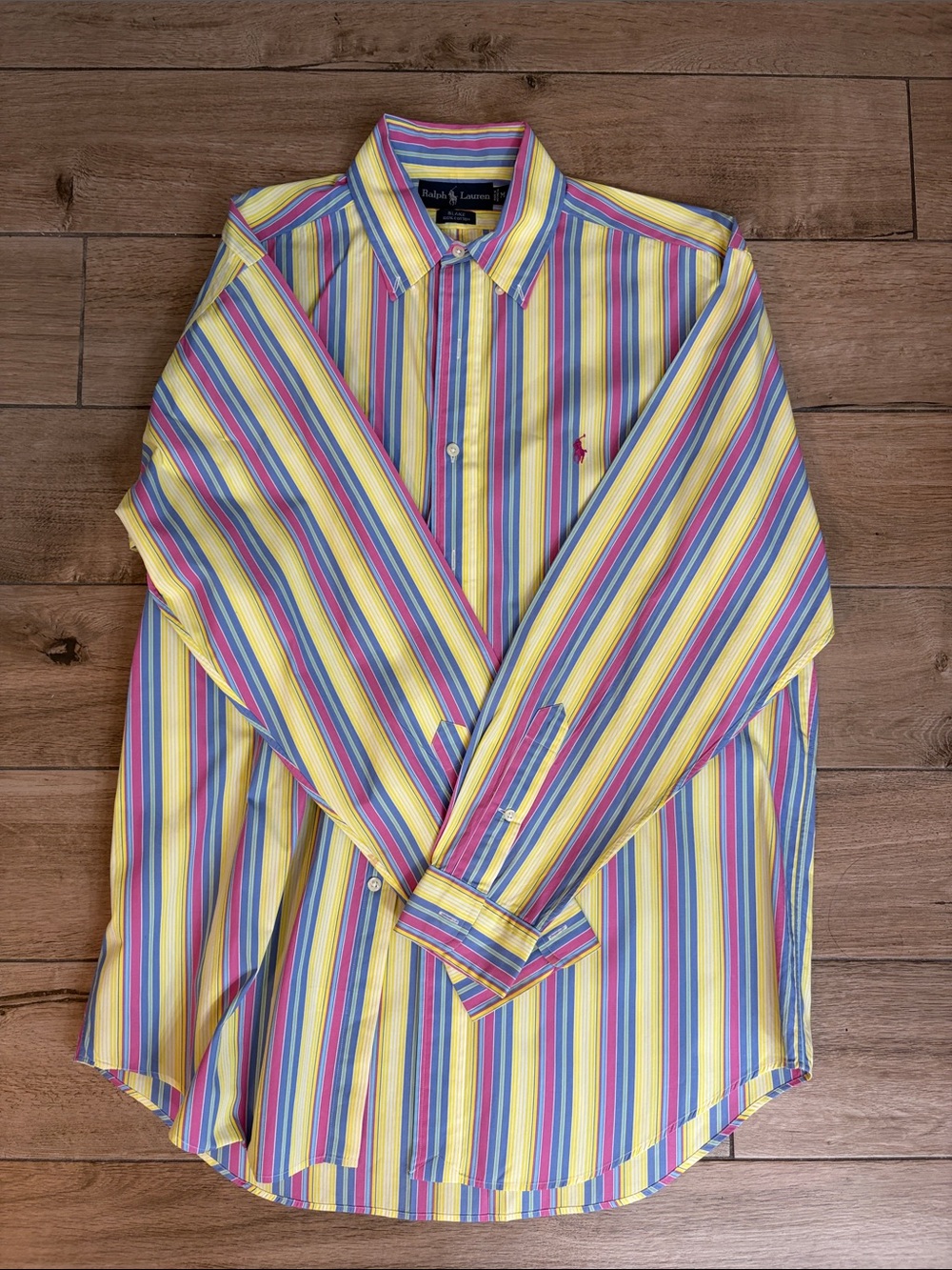 Ralph Lauren Men’s Multi-Color Striped Button-Down Shirt — Yellow, Blue, Pink